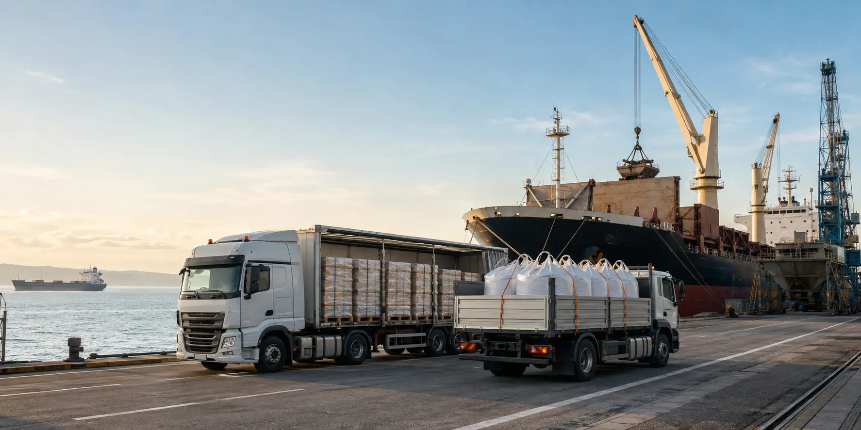 Independent road and maritime logistics providers coordinating cargo at a European port